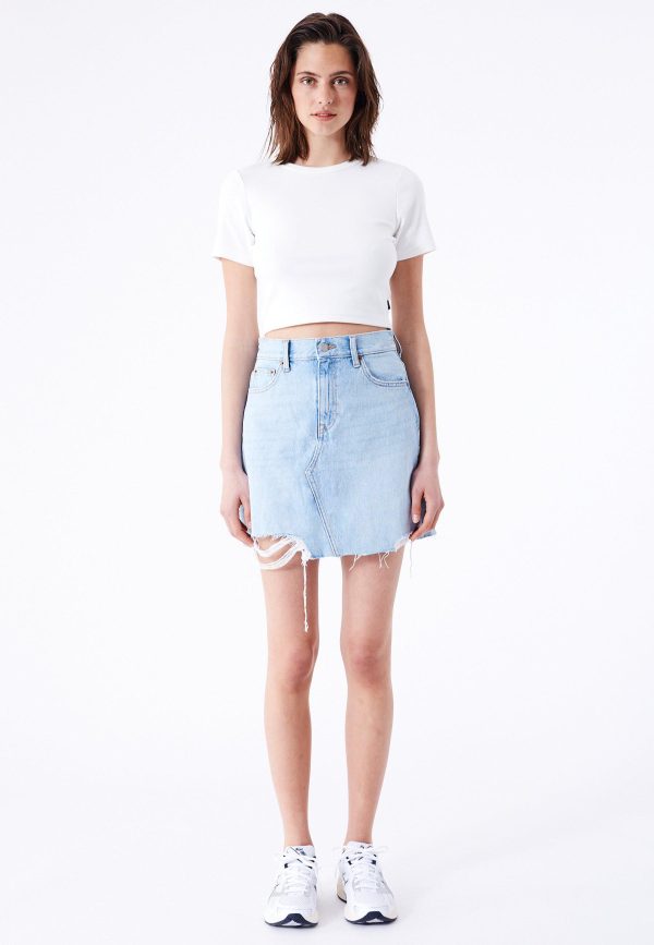 Echo skirt stream light trashed hem dr denim