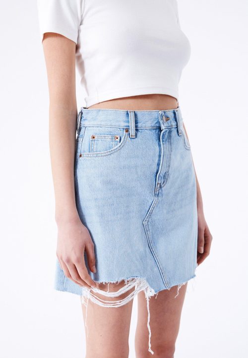 Echo skirt stream light trashed hem dr denim