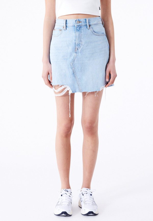 Echo skirt stream light trashed hem dr denim